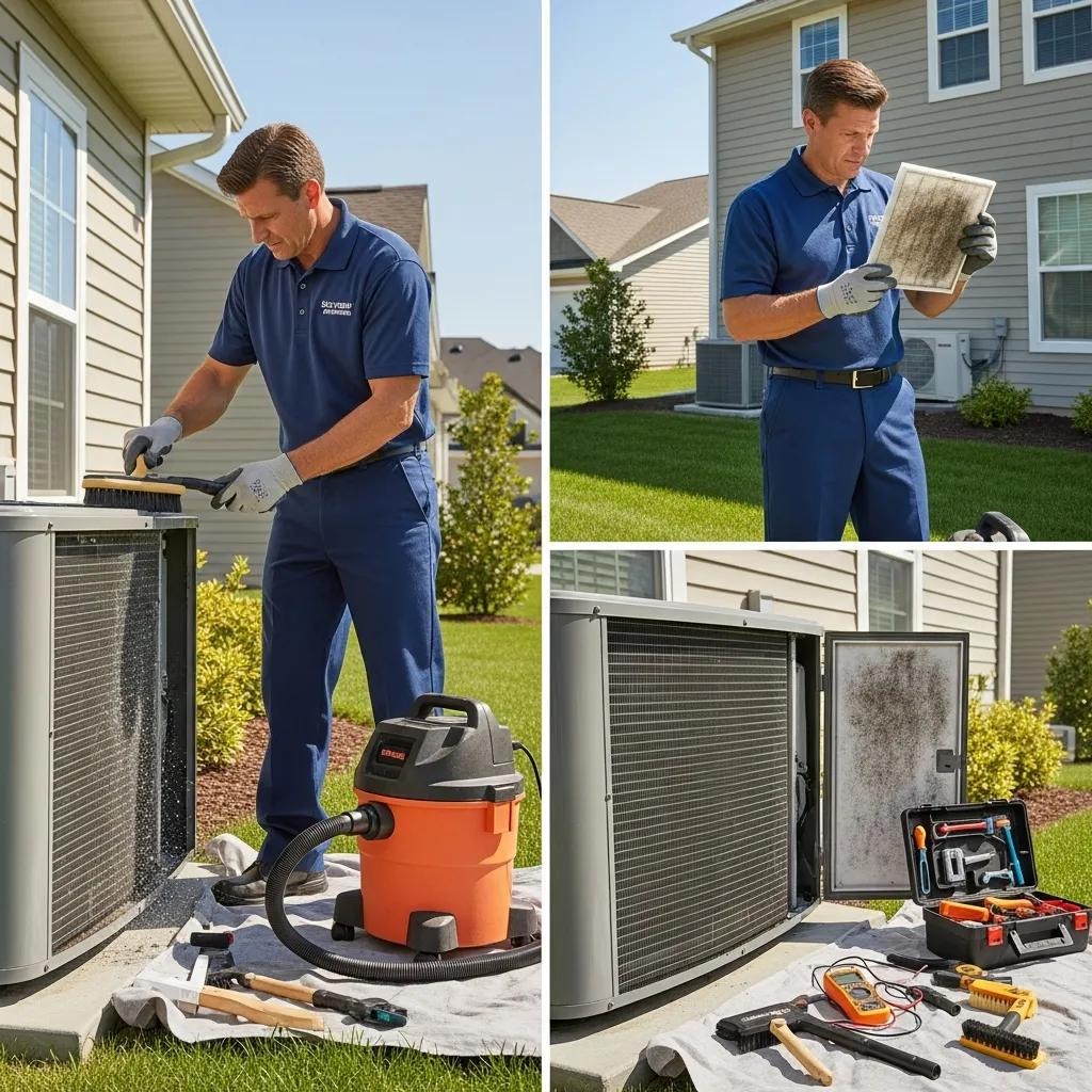 Technician performing an AC tune-up — routine maintenance keeps systems running smoothly