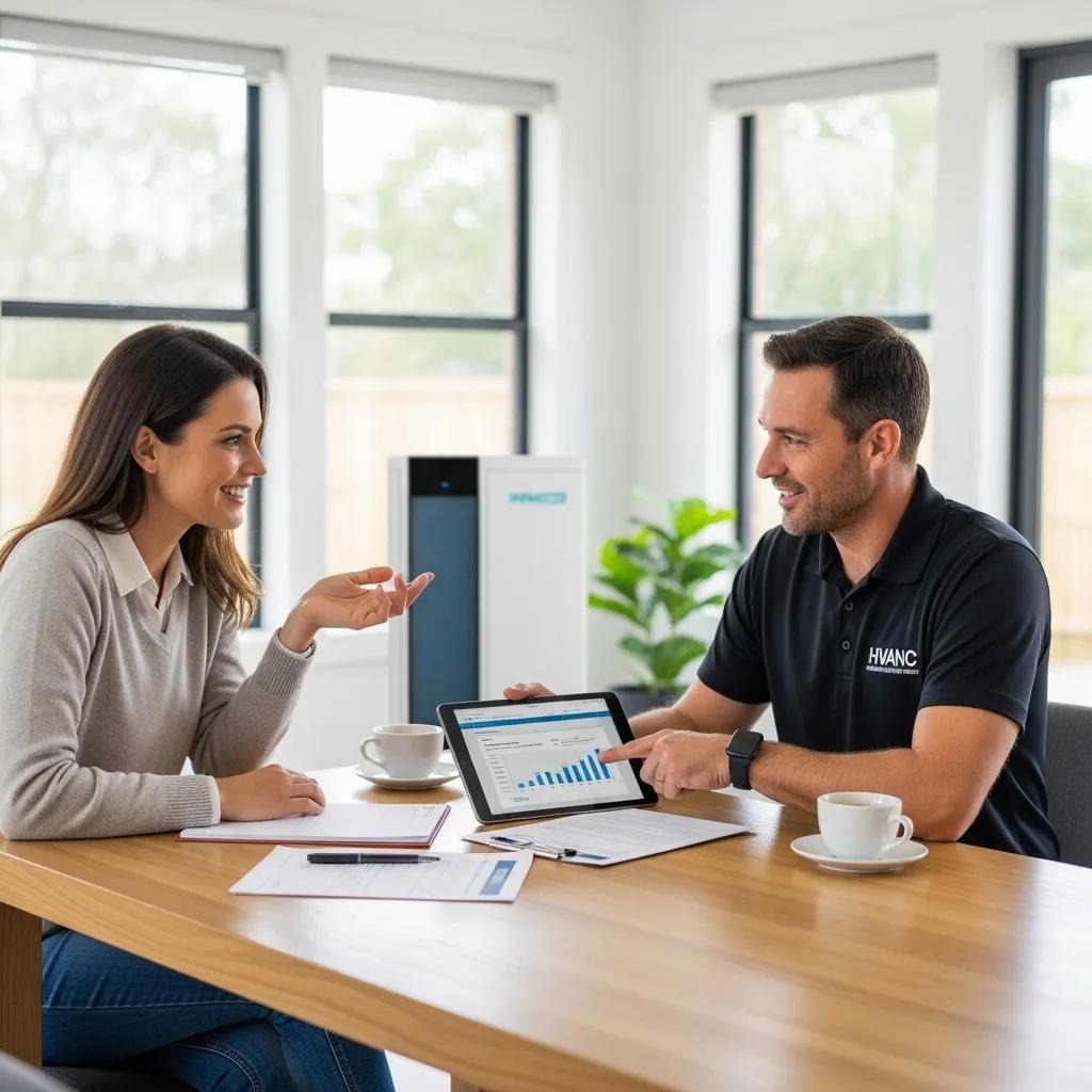 Homeowner consulting with a professional about HVAC financing options