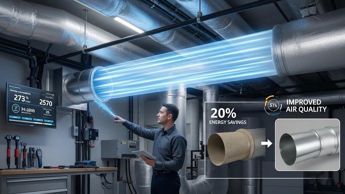 Clean HVAC system demonstrating improved energy efficiency after duct cleaning