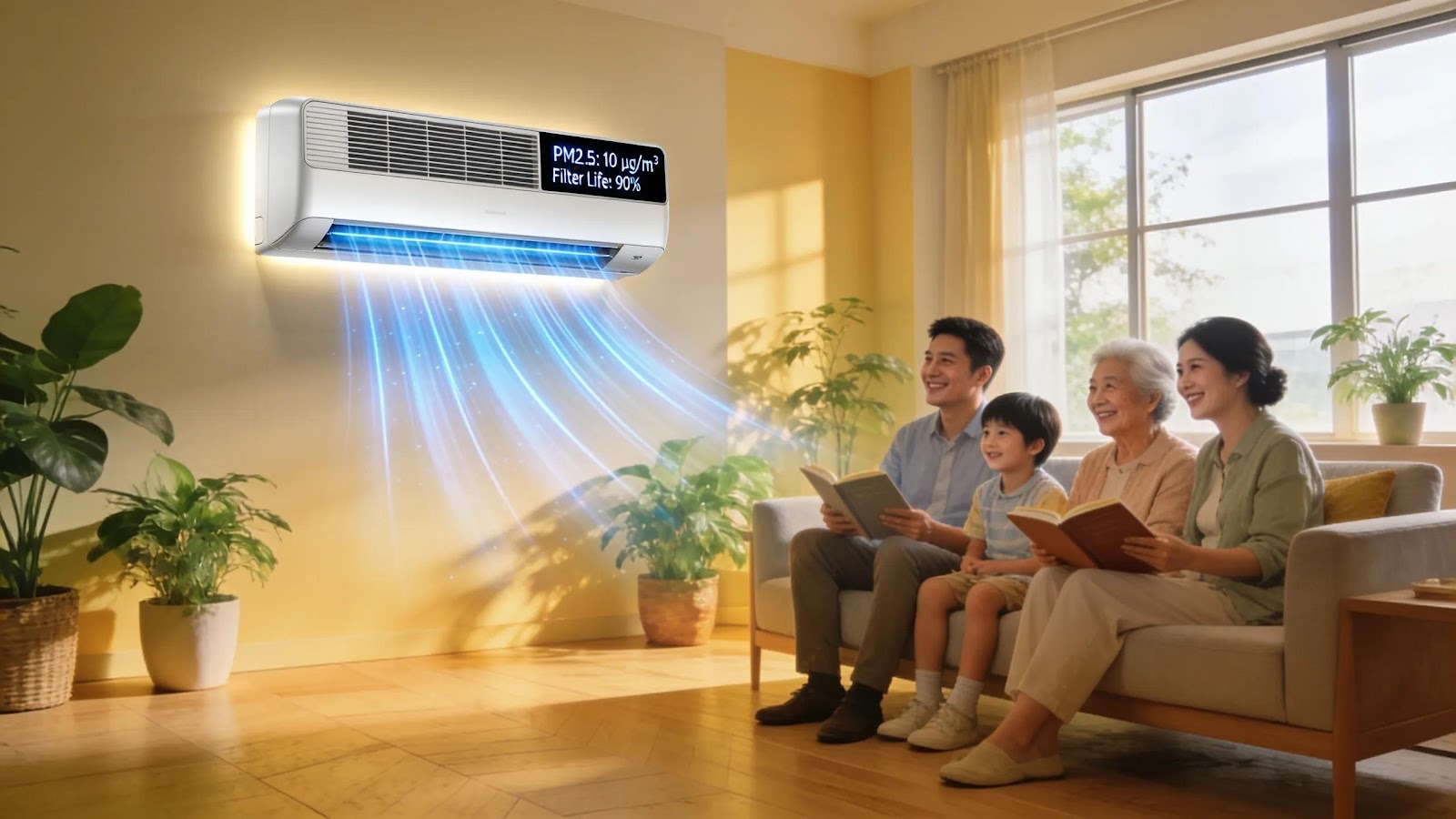 Environmentally friendly HVAC products enhancing indoor air quality in a bright and healthy living space