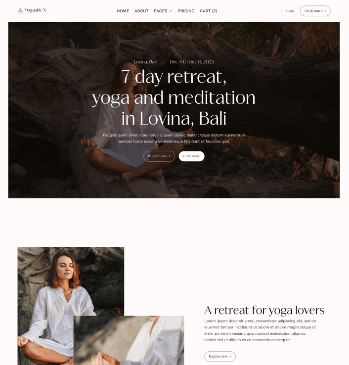 Yogastic X - Retreat Page - Yoga Webflow Template