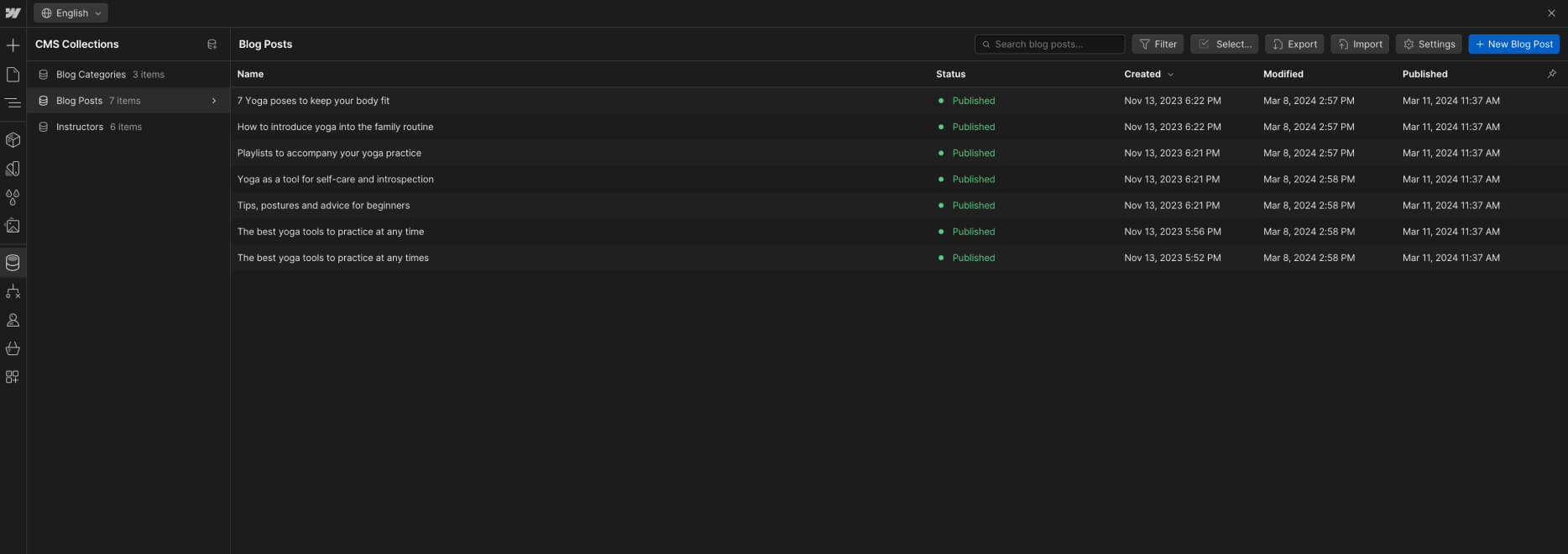 CMS Collection - Yogastic X Webflow Template