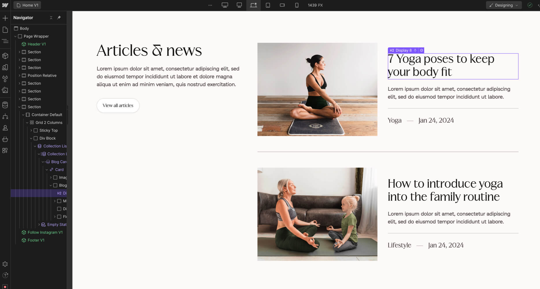 CMS Content - Yogastic X Webflow Template
