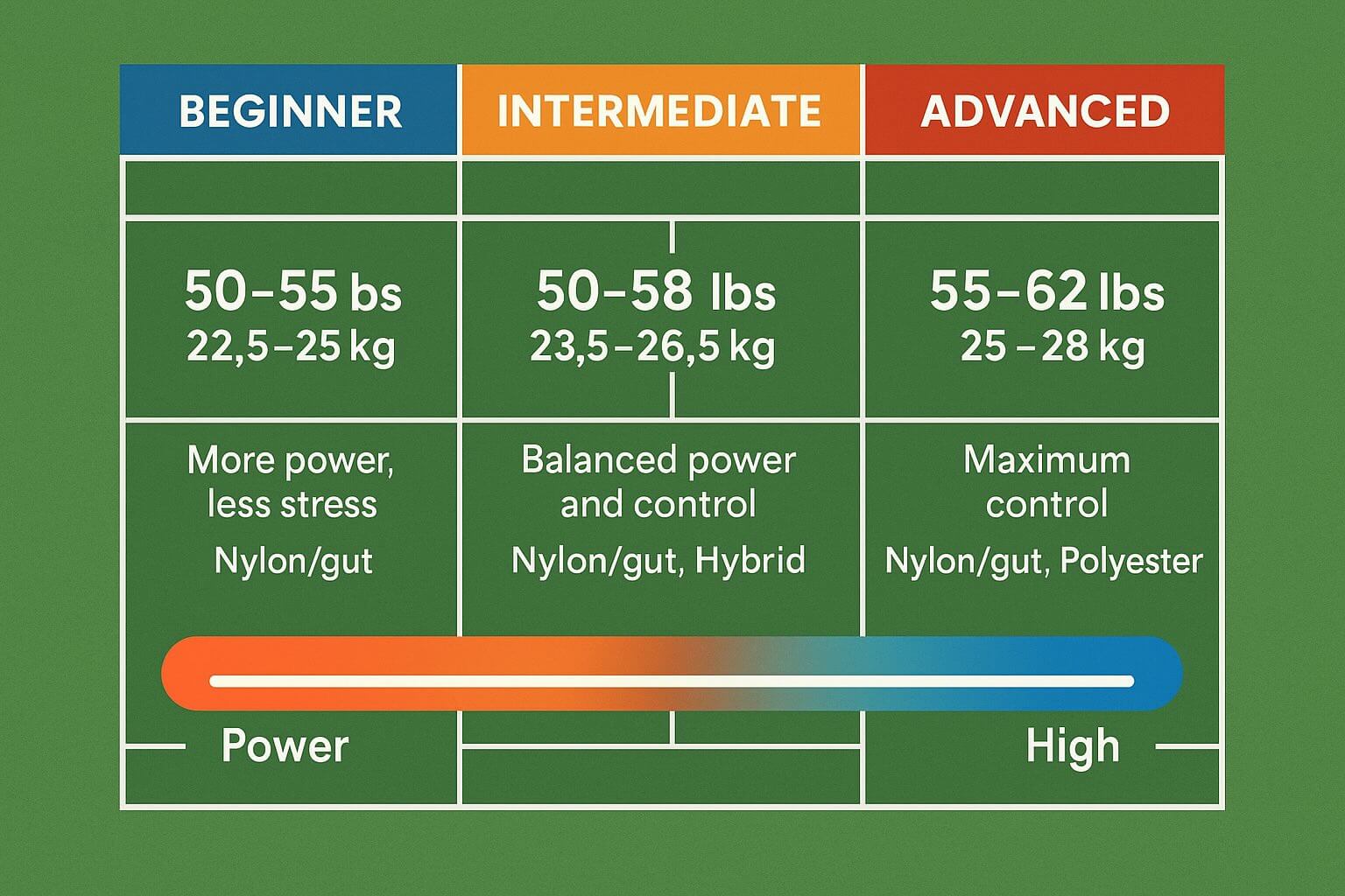 ideal racket tension ranges beginner vs intermediate vs advanced tennis player