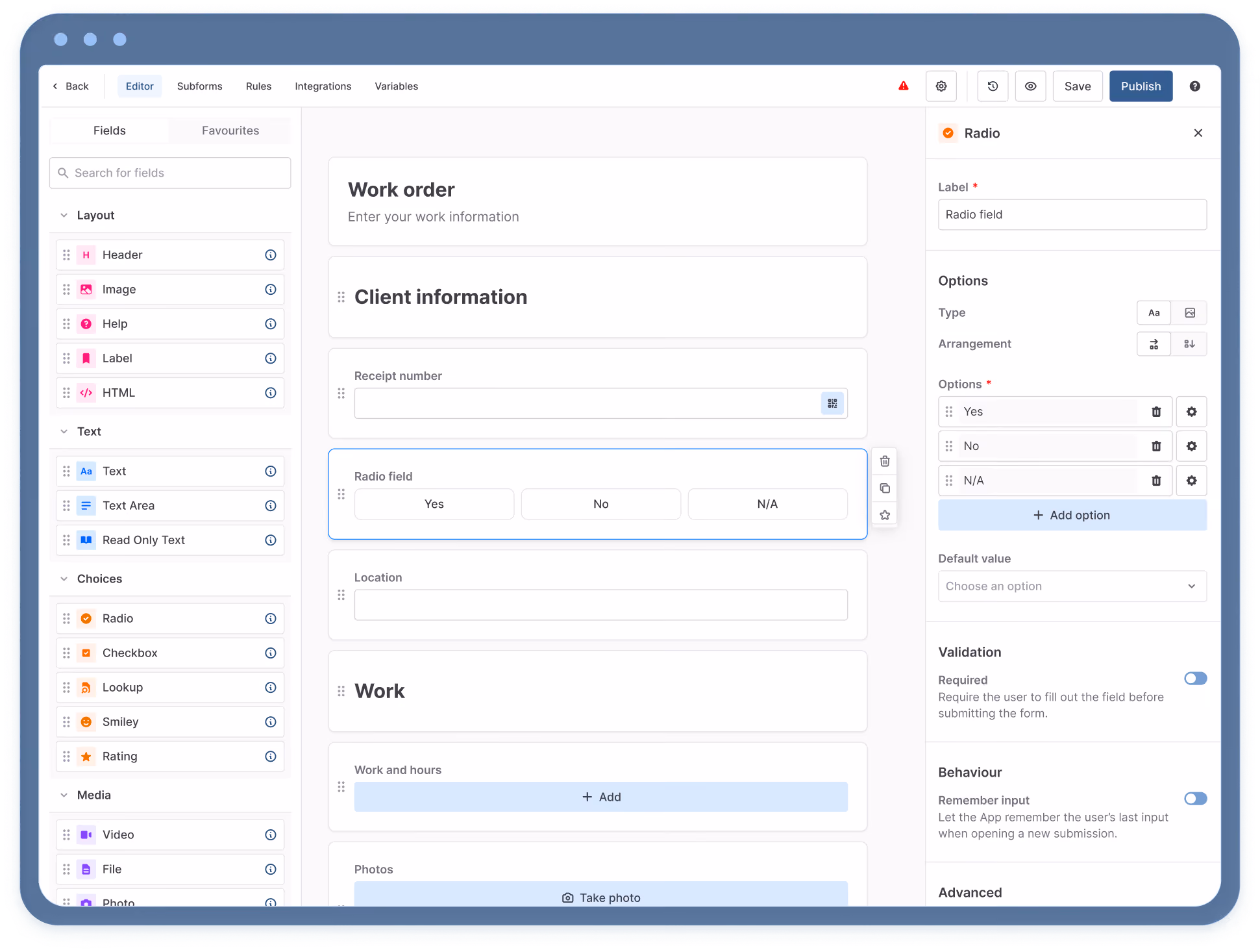 MoreApp's drag-and-drop form builder