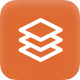 White layered stack icon on an orange rounded square background.