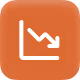 White downward trending line graph icon on a rounded orange square background.