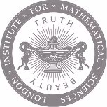 Seal of the London Institute for Mathematical Sciences featuring a stylized atom with orbiting electrons and rays, encircled by the words truth, beauty, and fruit.