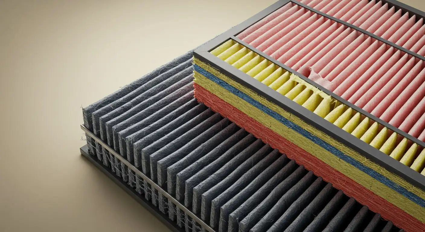 Two colorful, layered air filter frames.
