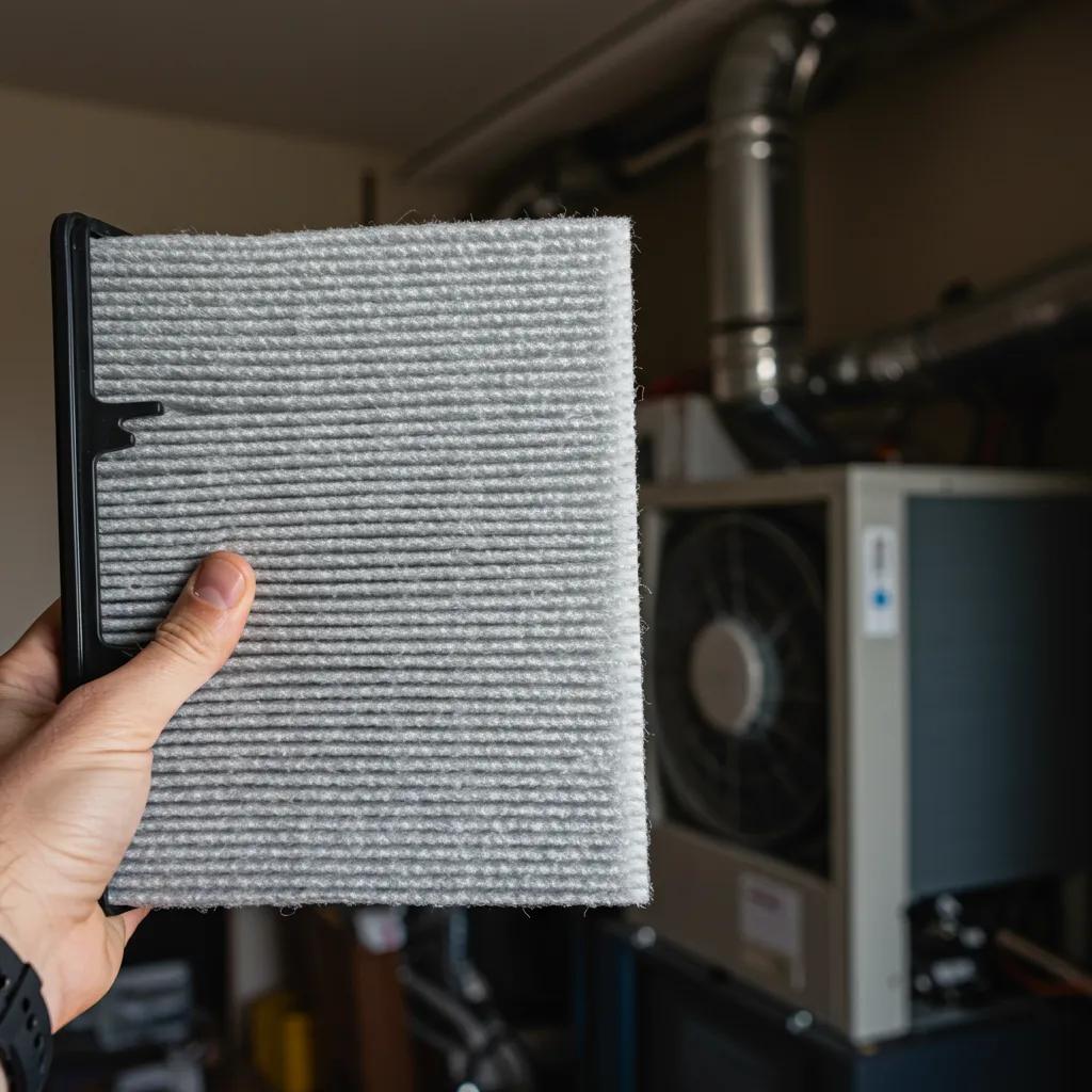 Homeowner holding clean air filter for HVAC system