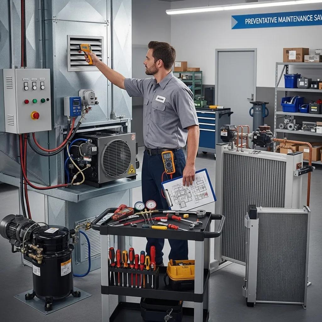 Technician performing HVAC maintenance, highlighting the benefits of regular service