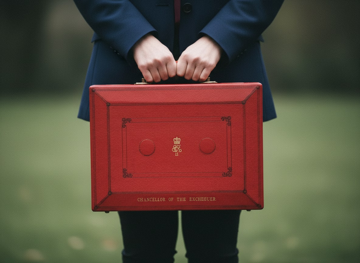 Lady holding a red briefcase