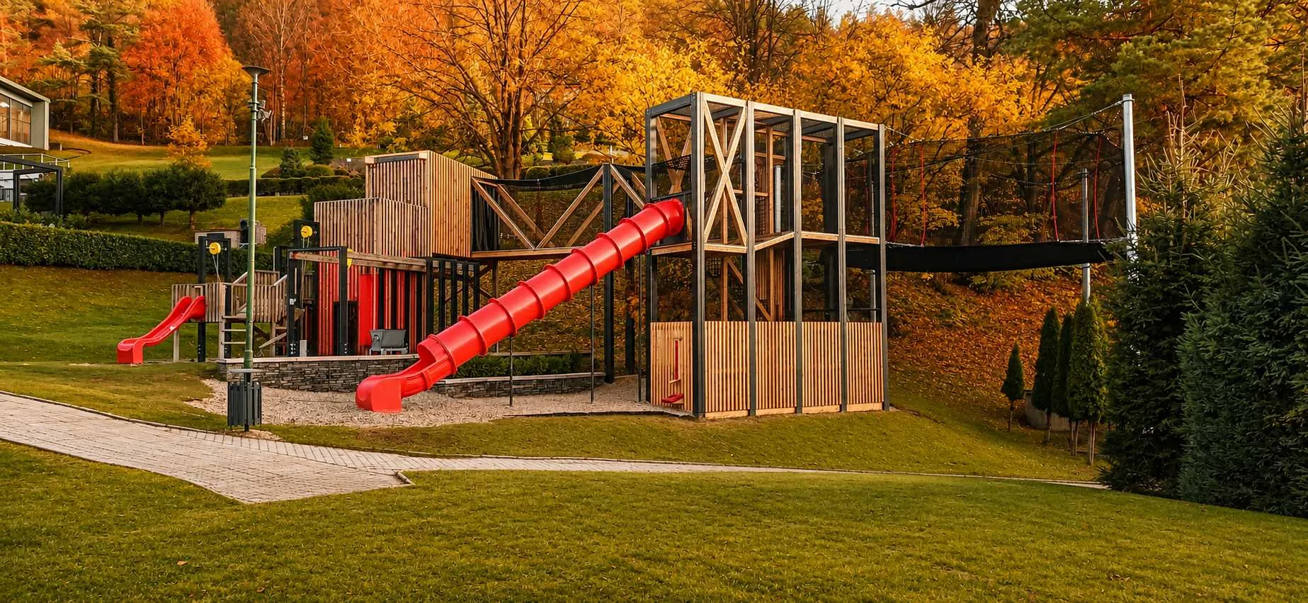 Mine-themed playground Sitno panorama