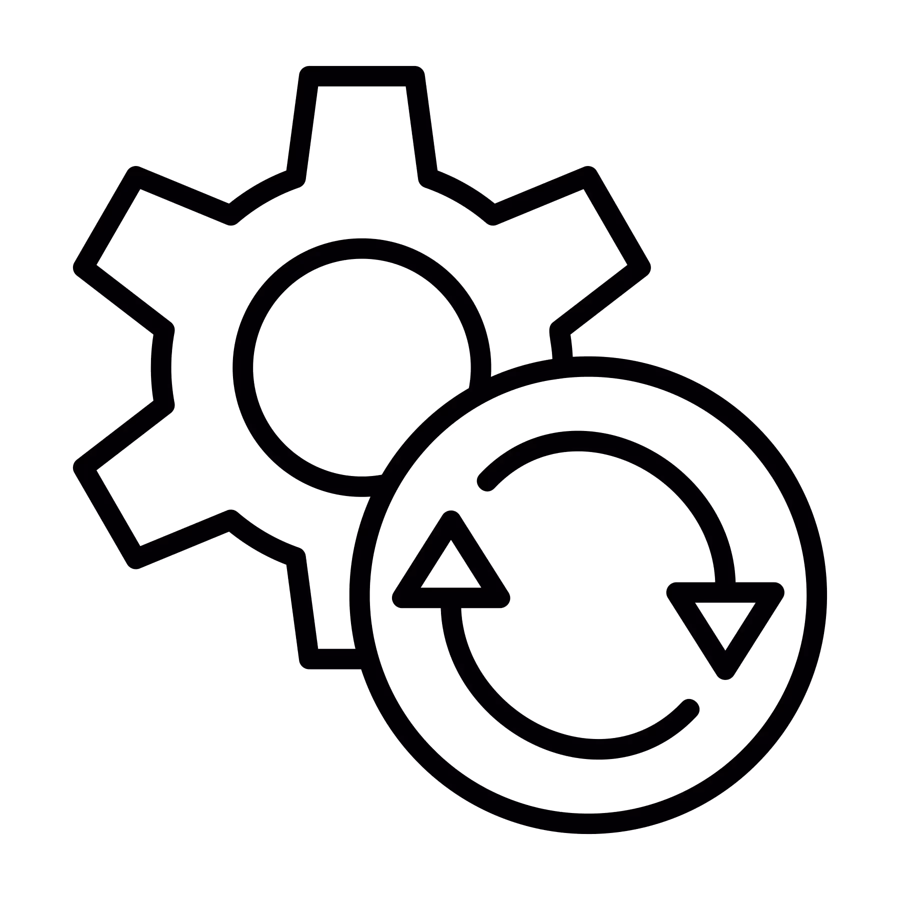 Gear icon with a circular arrow around it representing system update or recovery.