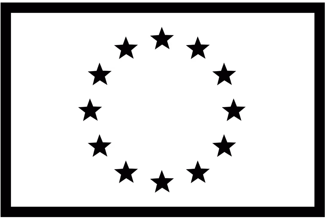 Bandera de la Unión Europea con fondo azul y un círculo de doce estrellas amarillas.