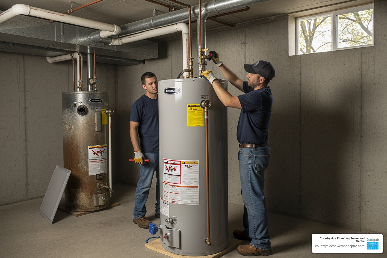 Infographic showing five warning signs for water heater replacement: unit age over 10 years, rusty or discolored water, banging or popping noises, visible leaks around the base, and rising energy bills, with simple icons for each indicator - water heater replacement in crystal lake, il