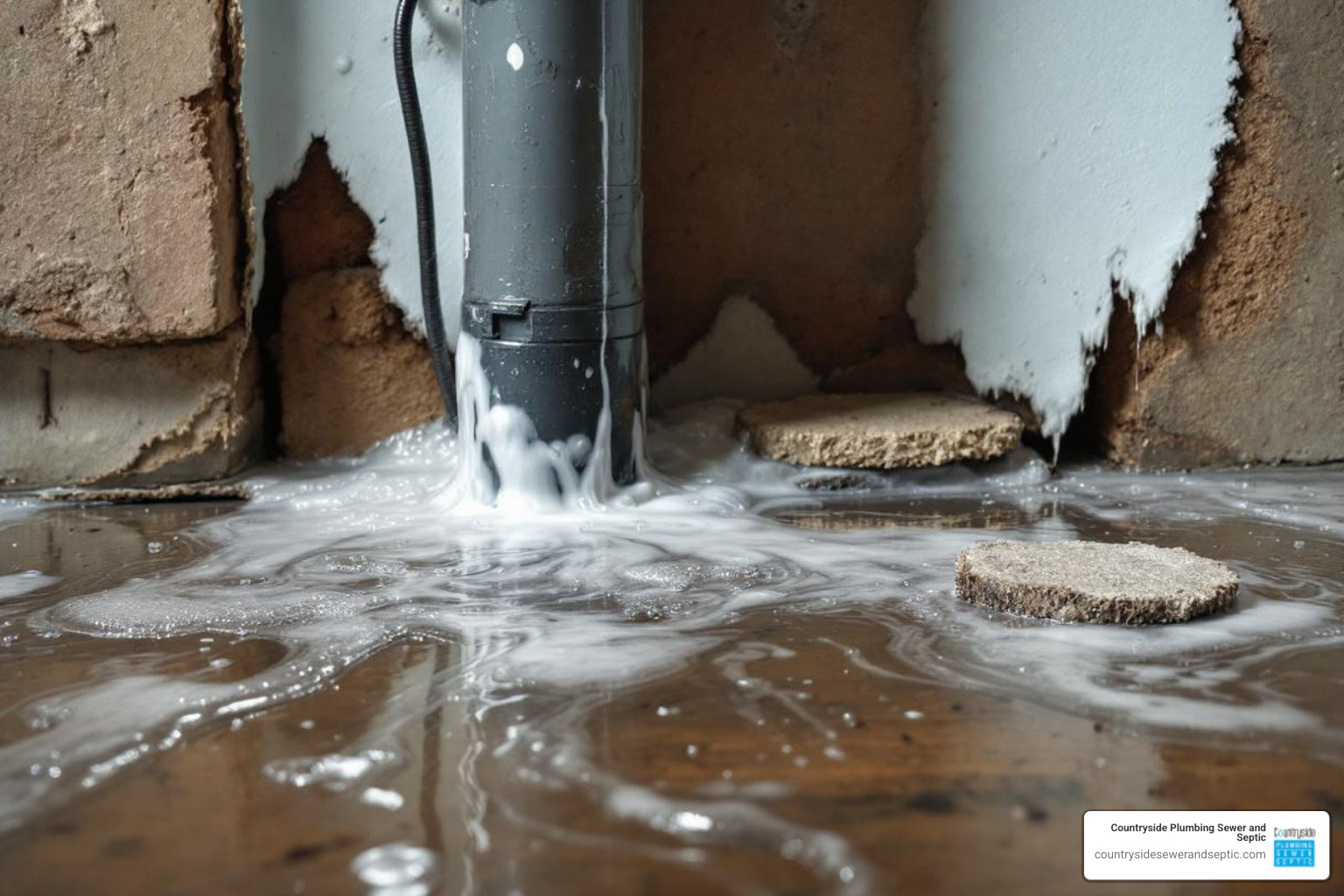 Infographic showing the top 5 signs of a plumbing emergency: burst or leaking pipes with visible water damage, complete loss of water supply in the home, sewage backup or foul odors from drains, smell of gas or rotten eggs indicating a gas leak, and sump pump failure during heavy rain or flooding - plumbing installation 24 hour in antioch, il