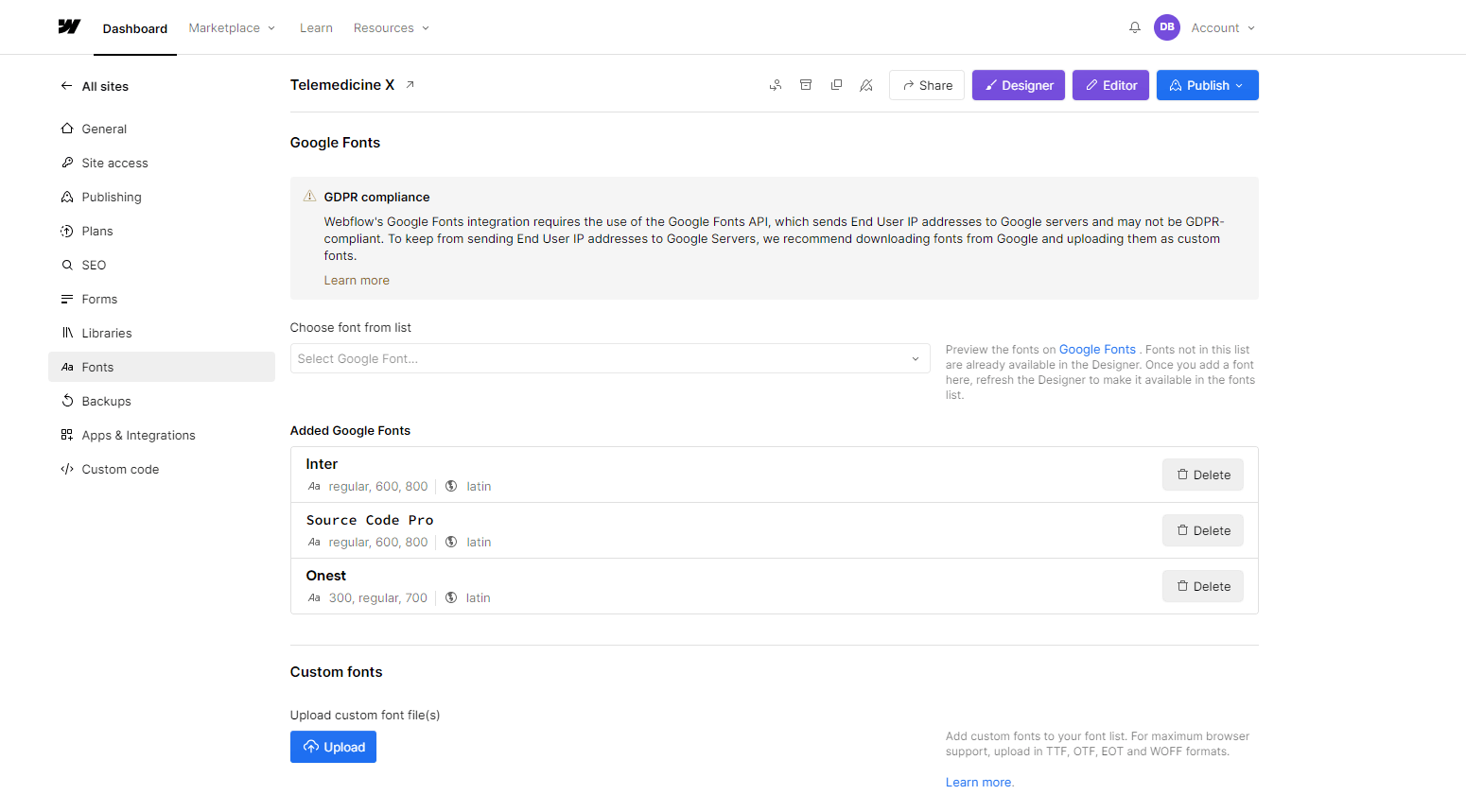 Custom Fonts - Telemedicine X Webflow Template