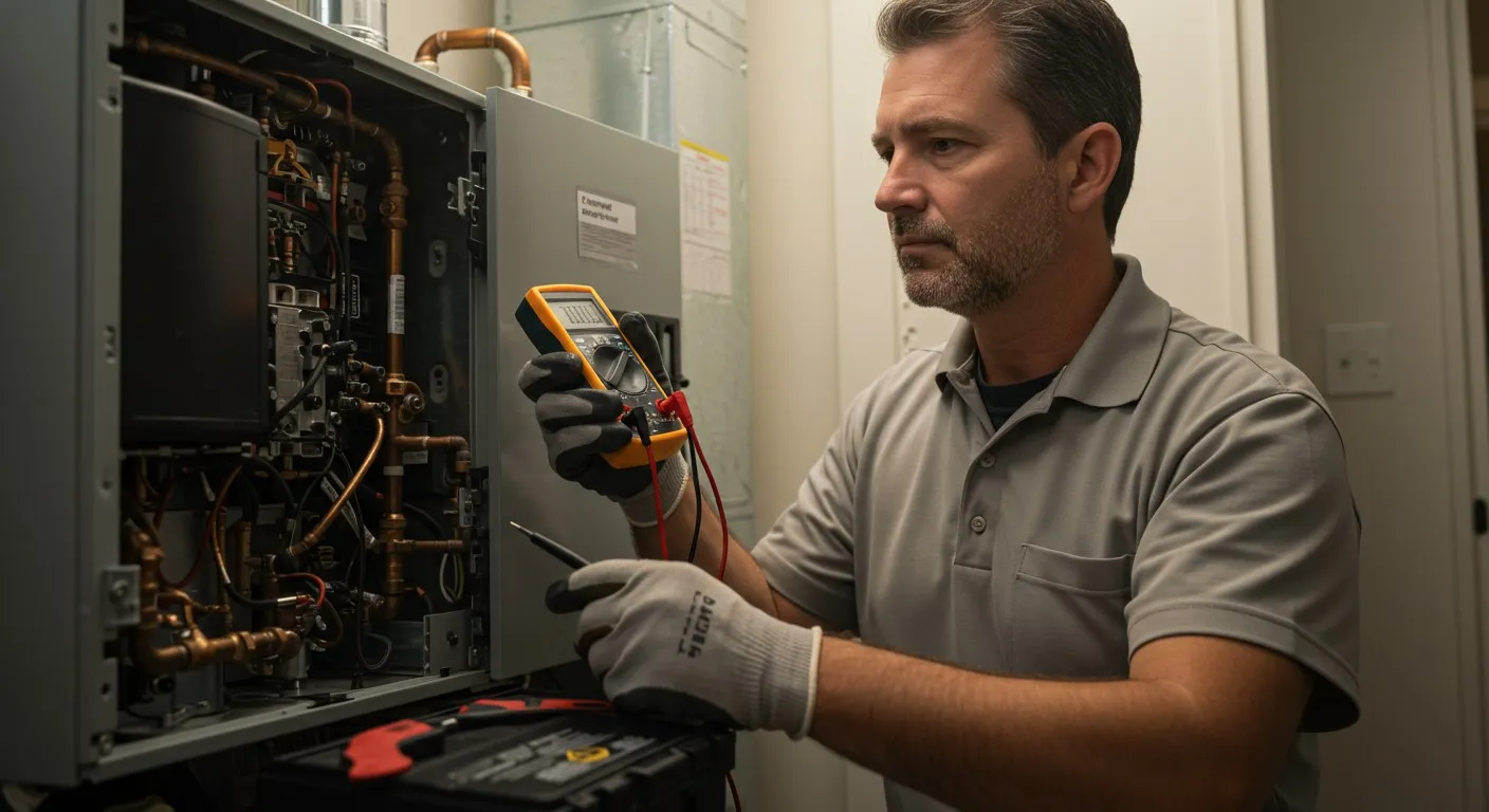 Woman technician repairing an indoor HVAC unit.