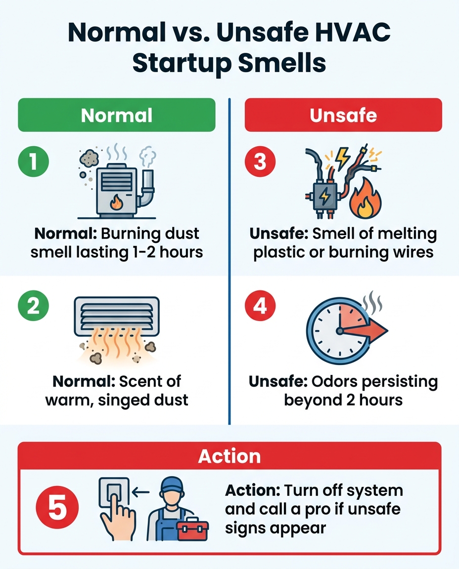 Normal vs. Unsafe HVAC Startup Smells