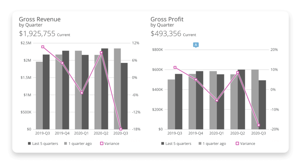 Gross revenue and gross profit bar chars