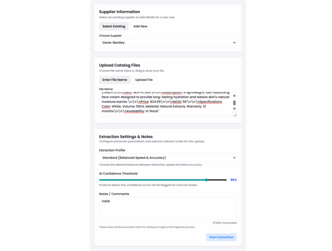 Supplier Catalog Ingestion | AI Agent Template