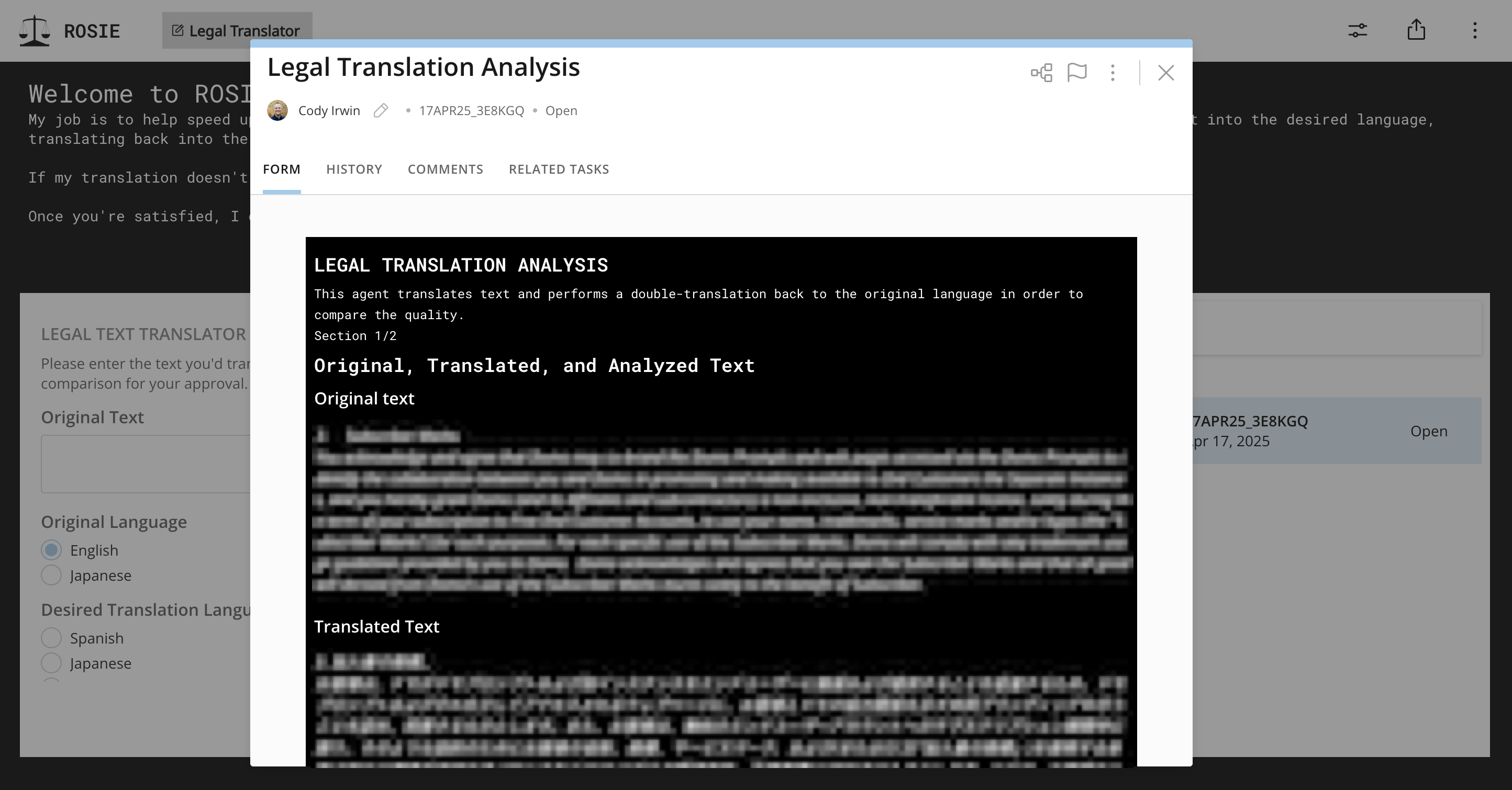 legal translation analysis screenshot
