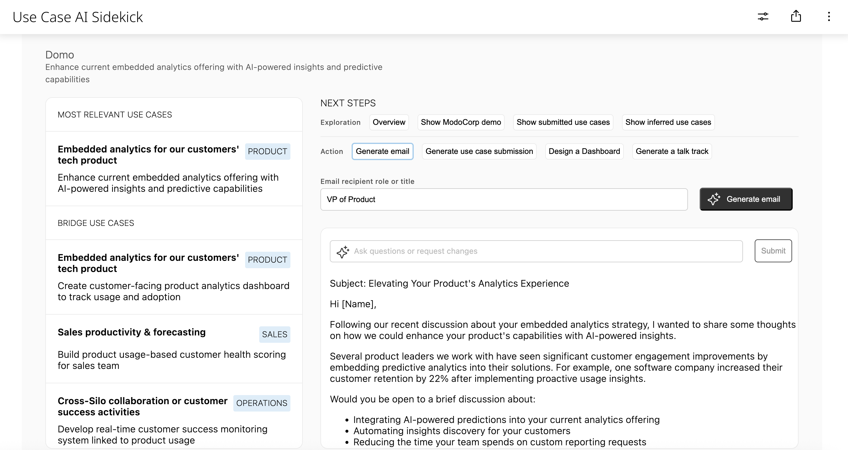 Streamline your workflow by automatically generating next step content.