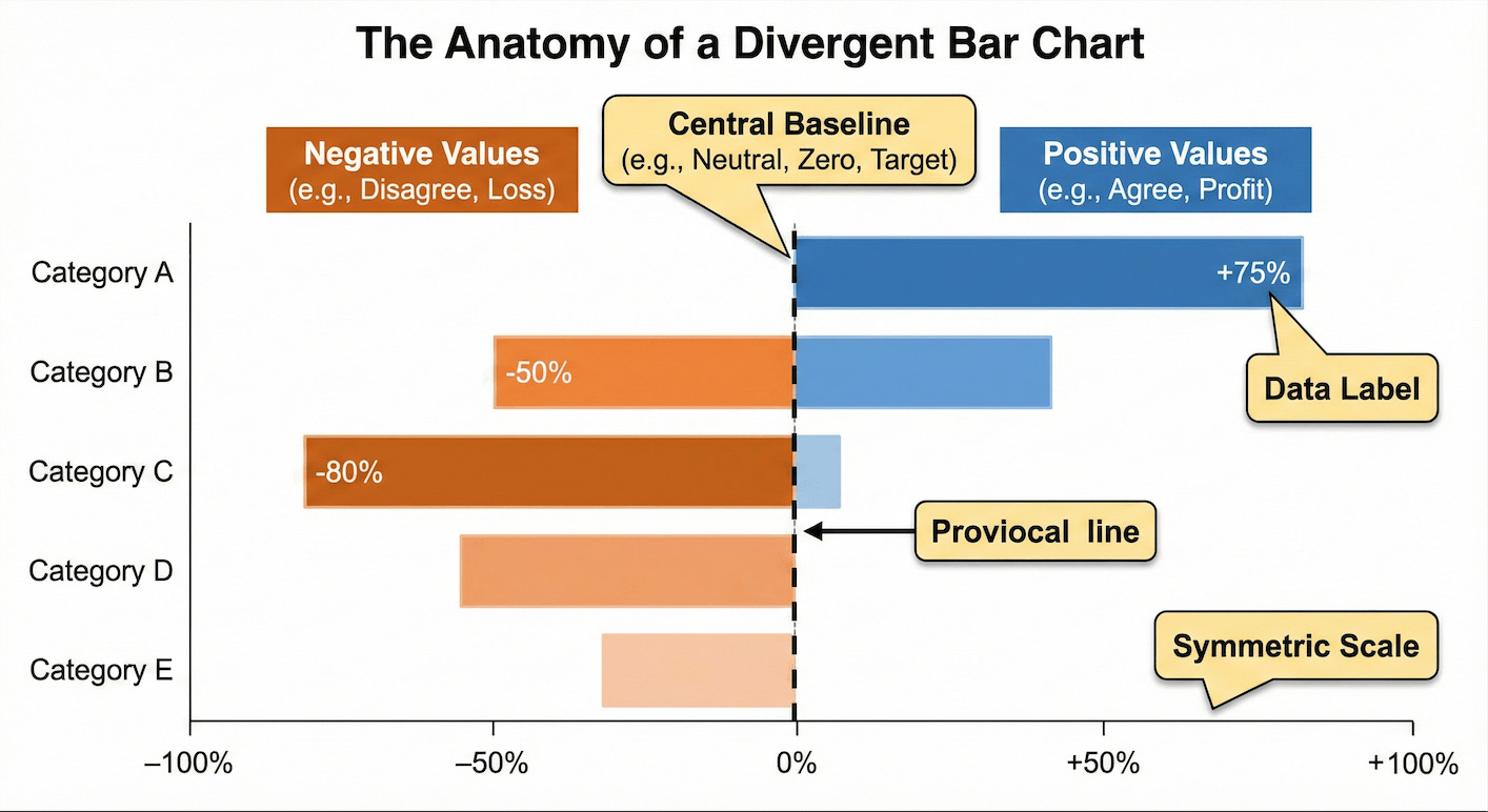 An image displaying the anatomy of a divergent bar chart