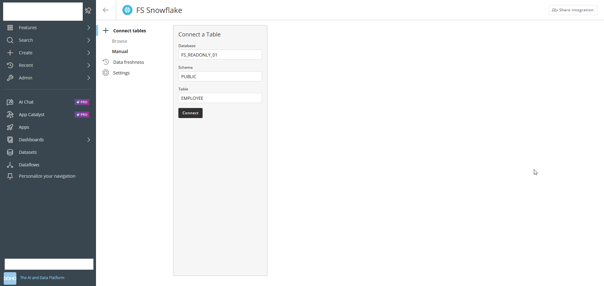 Cloud Integrations: Enhanced Connect Table Interface | Domo Features