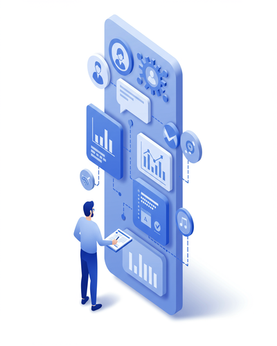 3D isometric illustration of customer clustering and opportunity scoring system