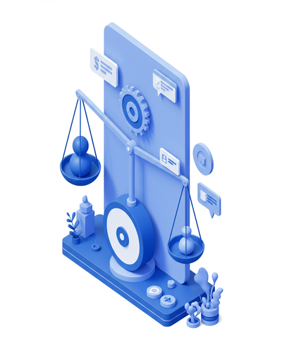 3D isometric illustration of AI optimizing marketing channel budget allocation