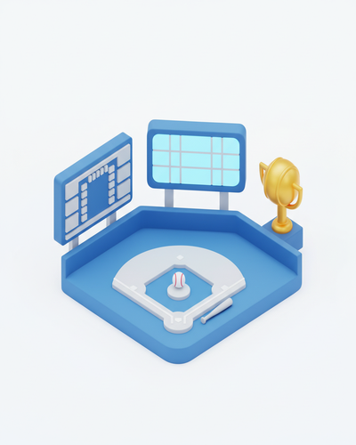 3D isometric illustration of a tournament scoreboard with team cards and standings