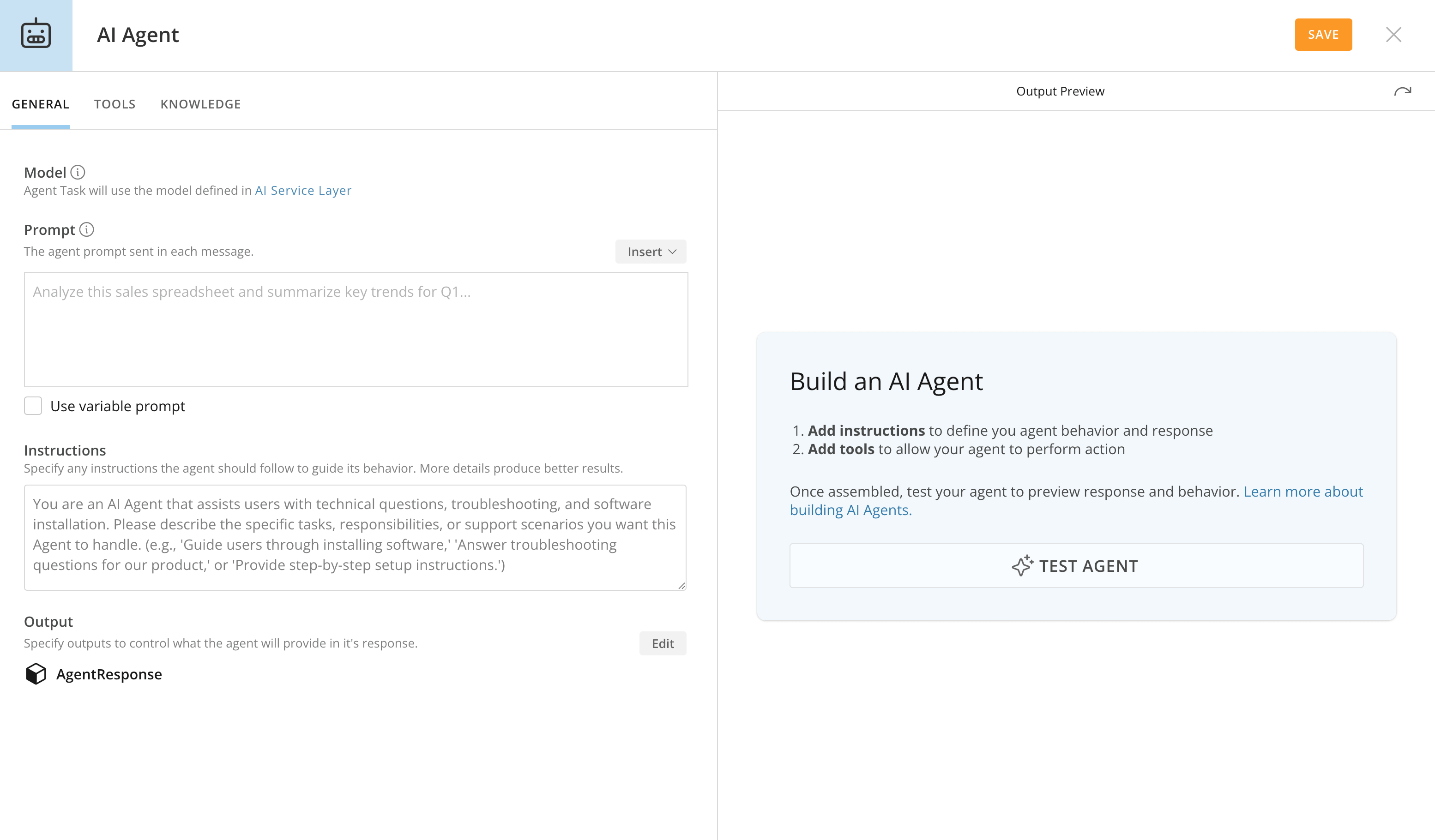 An example of building an Ai Agent with it's instructions filled out