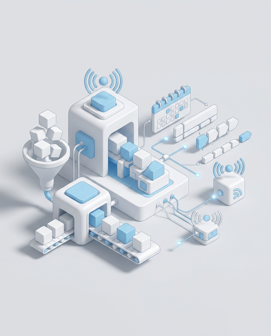 3D isometric illustration of Contract Lifecycle Intelligence AI Agent in Domo blue