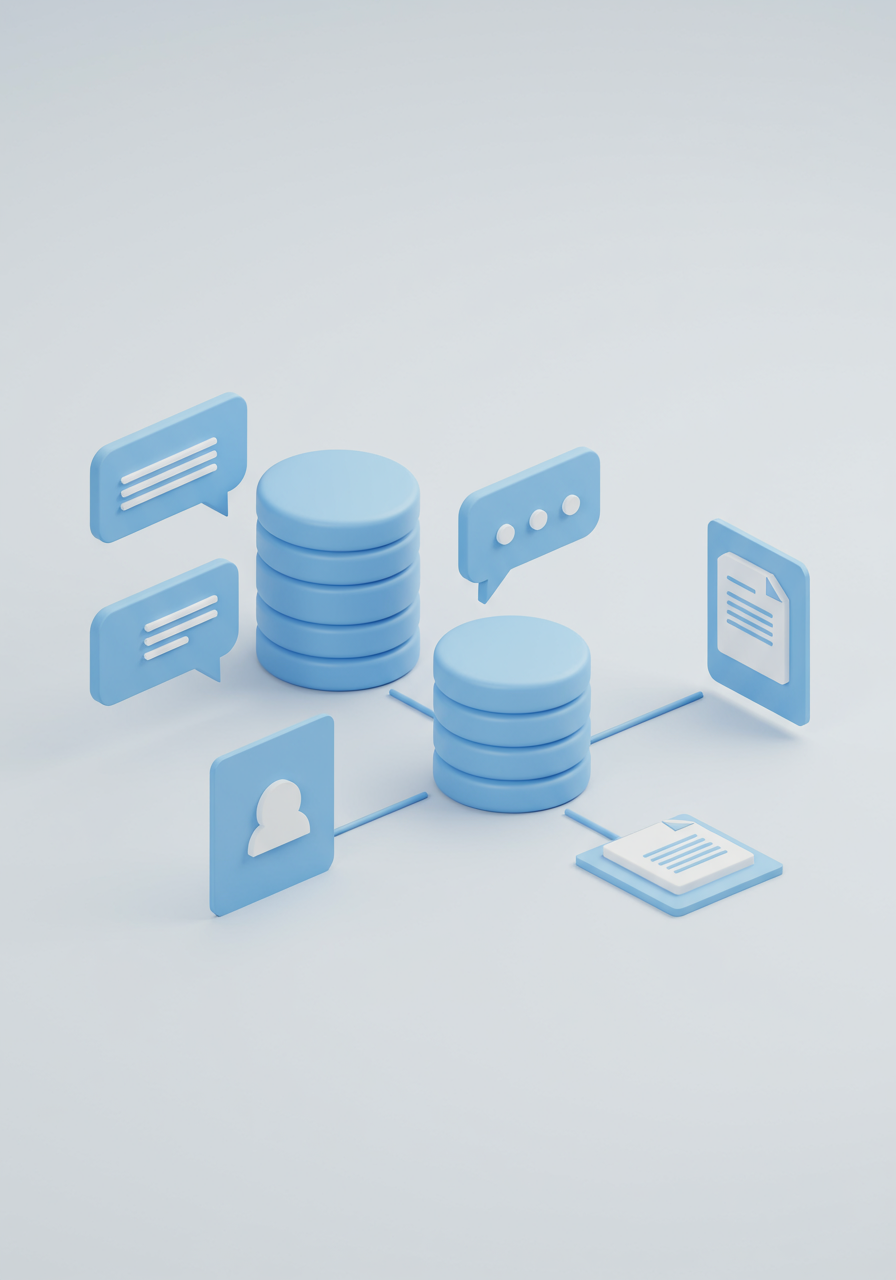 Enterprise Data Chat AI Agent - 3D isometric illustration of chat bubbles connected to databases