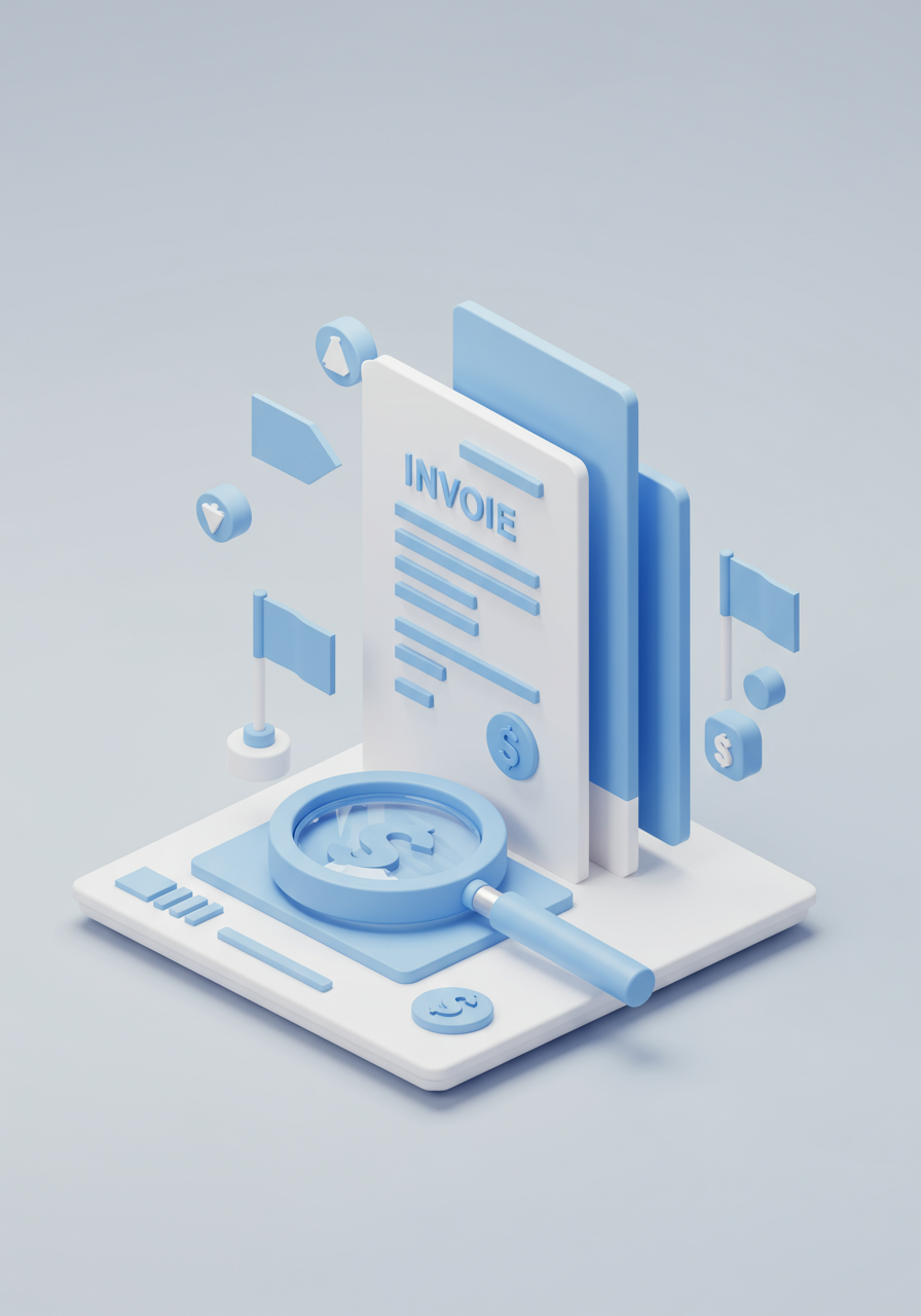 Invoice Capture Review and Anomaly Detection AI Agent - 3D isometric illustration