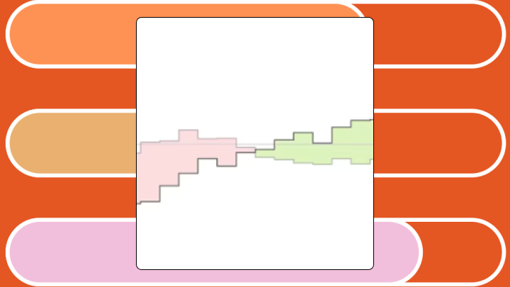 Horizontal colored bars with a central white area showing pink and green mirrored stepped shapes.