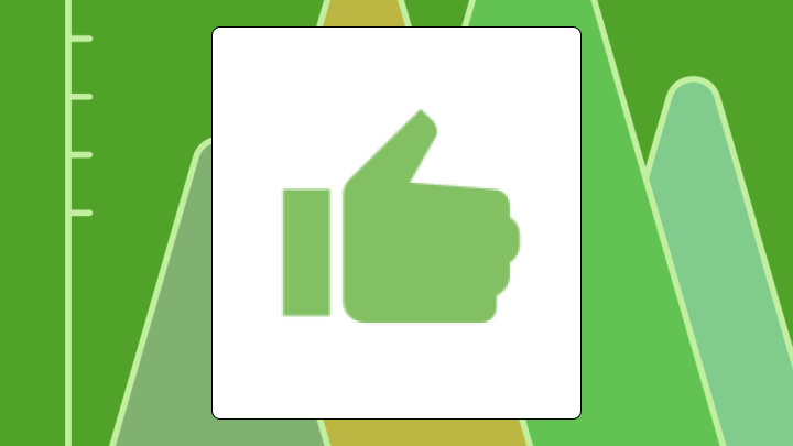 Green thumbs-up icon on a white square over a green abstract background.