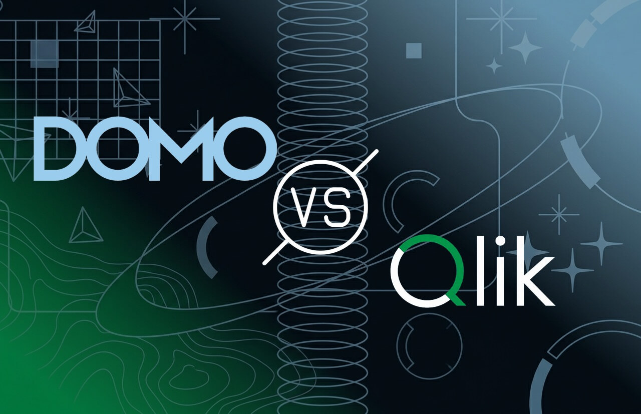 Graphic showing DOMO logo on the left and Qlik logo on the right separated by a VS circle.