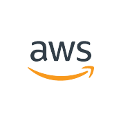 AWS logo with black letters and an orange curved arrow underneath.