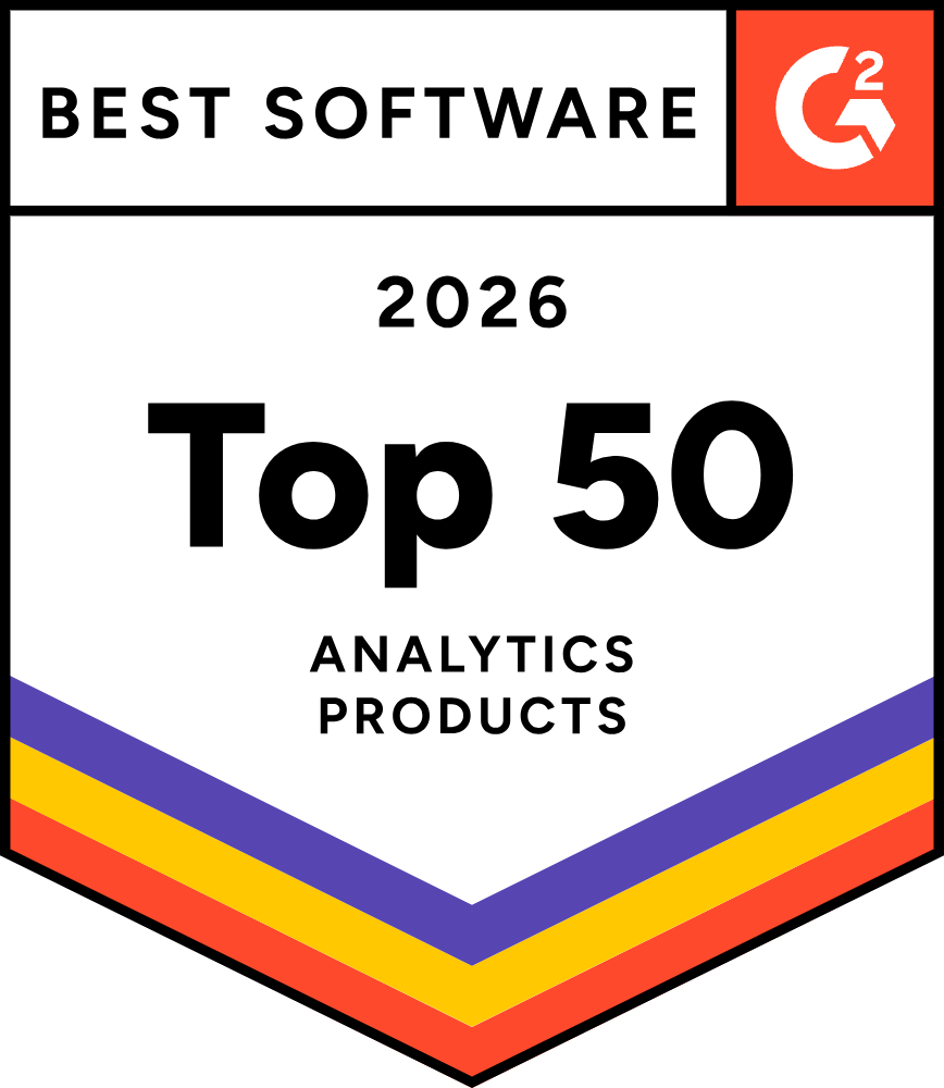 Badge with G2 logo stating Best Software 2026 Top 50 Analytics Products.