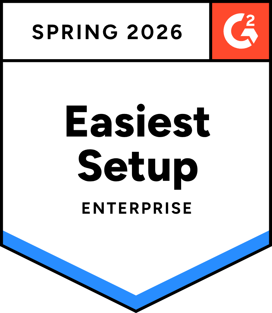G2 Spring 2026 badge for easiest setup in enterprise category with blue accent.