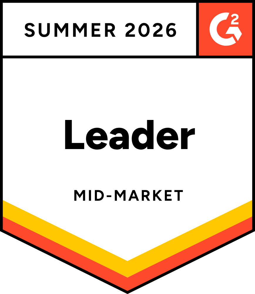 G2 badge for Summer 2026 mid-market leader with G2 logo in top right corner.