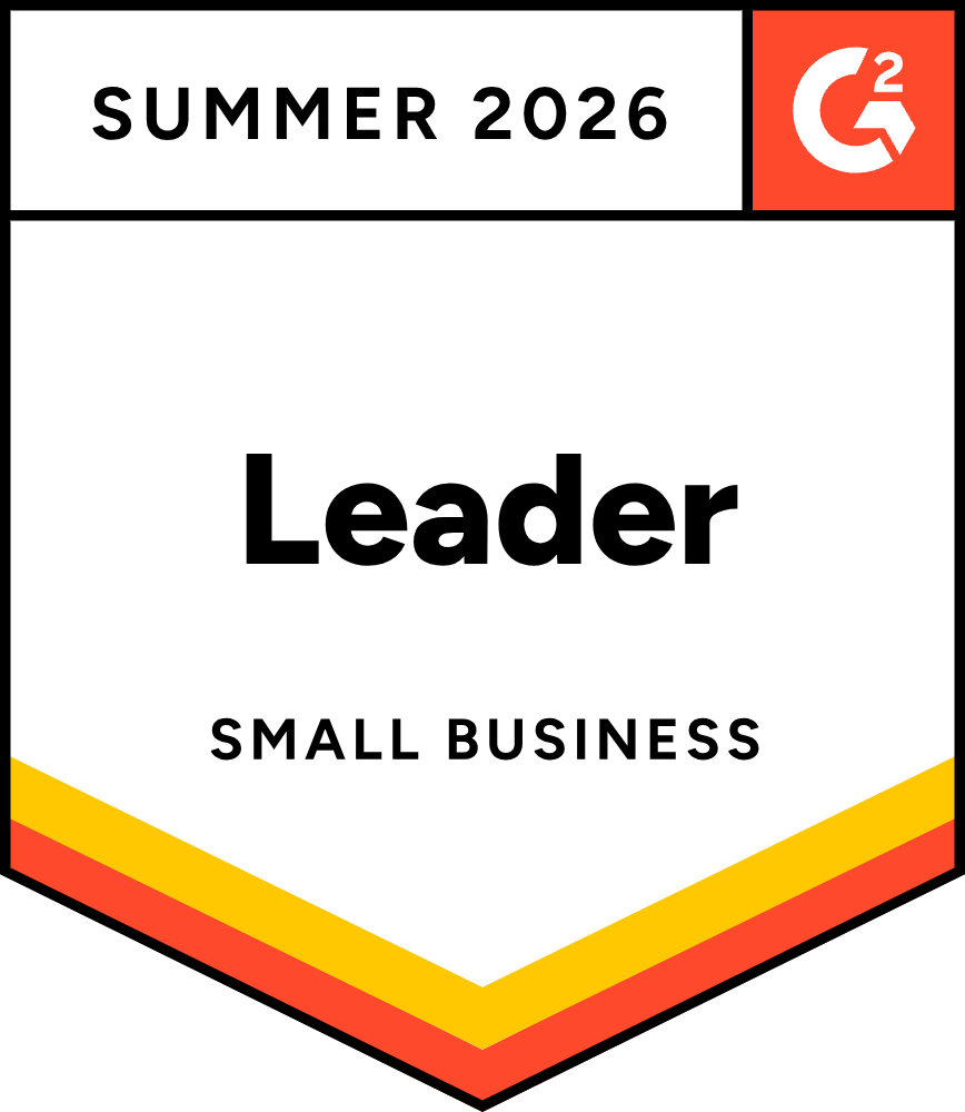 G2 badge for leader in small business software for Summer 2026.