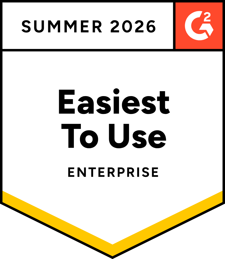G2 badge for Summer 2026 Award for Easiest To Use Enterprise software.