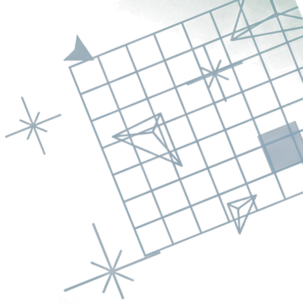 Blue geometric grid with three paper plane icons and starburst shapes on a black background.