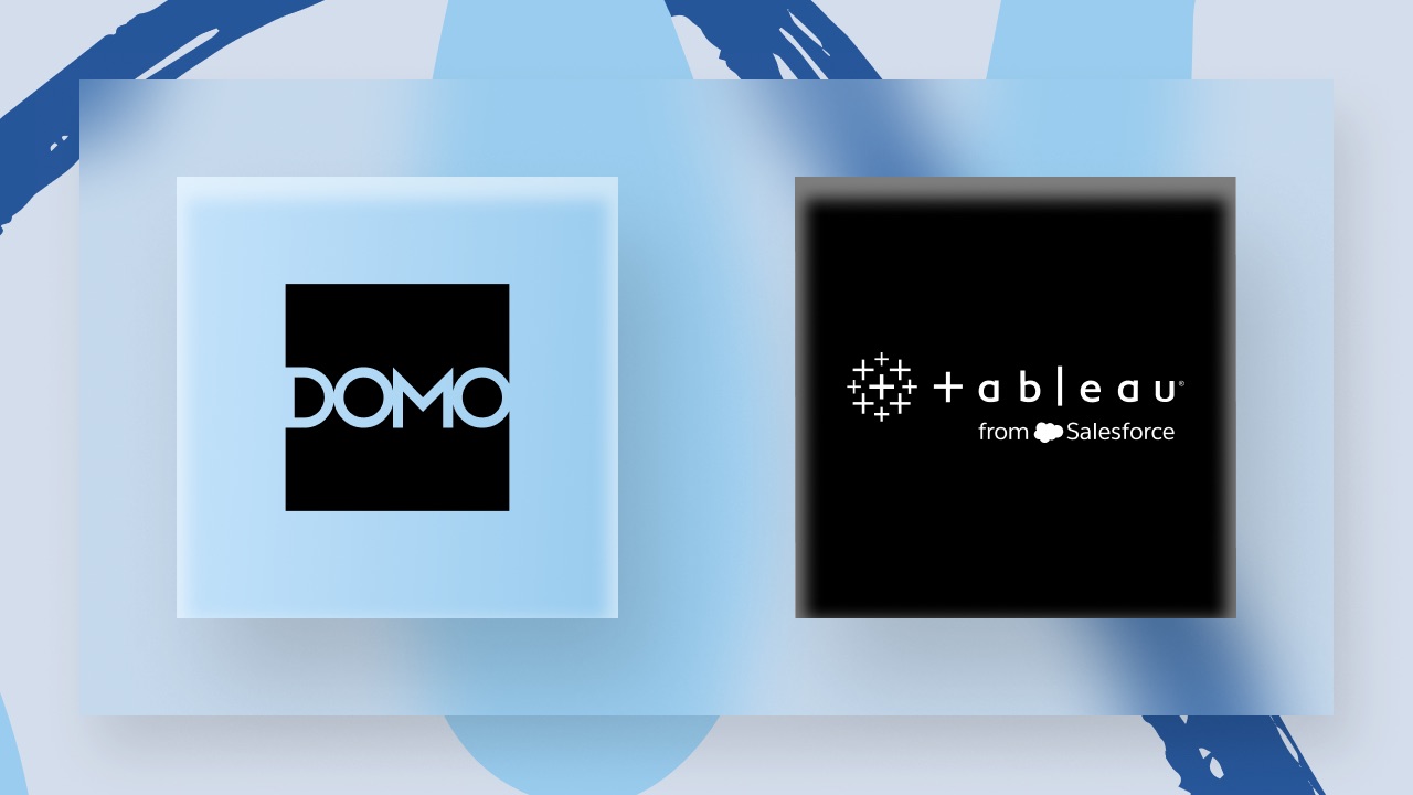 Side-by-side black squares featuring the DOMO and Tableau from Salesforce logos.