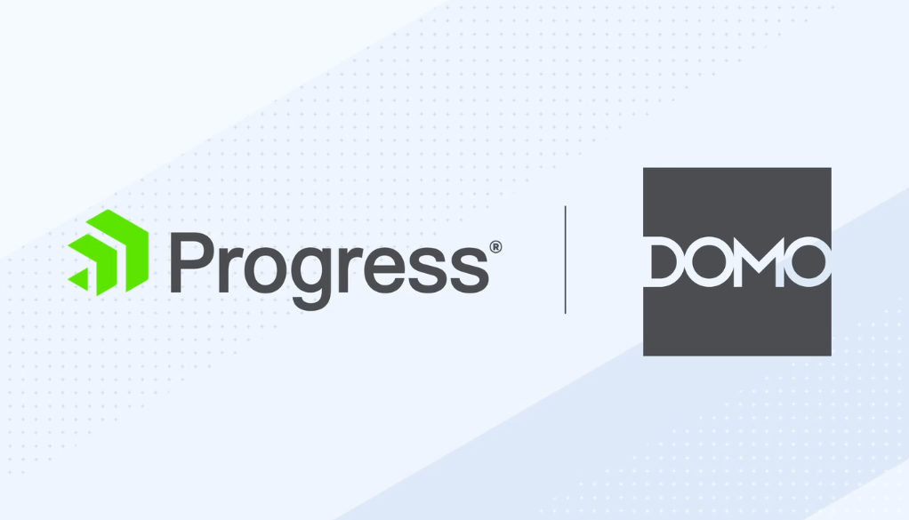 Progress and Domo logos separated by a vertical line on a light, dotted background.