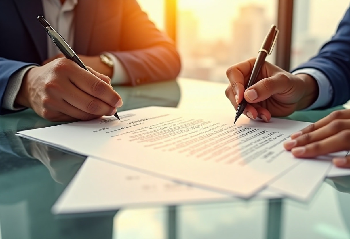Illustratie van een onderhandse akte: Een close-up van een onderhandse akte, met handgeschreven tekst en handtekeningen van beide partijen, die de eenvoud en toegankelijkheid van deze optie benadrukt.
